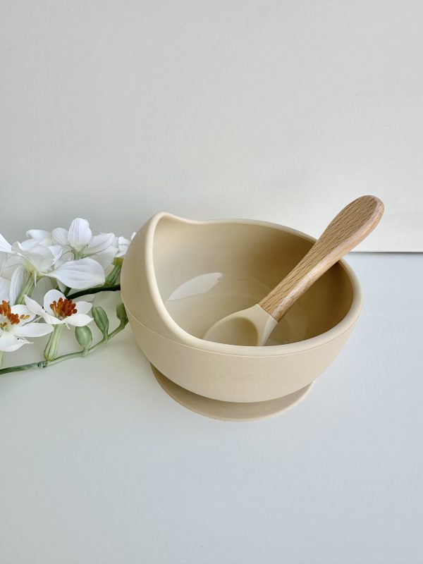 Tigela com Ventosa e Colher de Silicone, Bege - Image 2