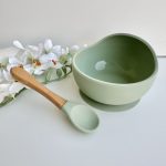 Tigela com Ventosa e Colher de Silicone, Verde