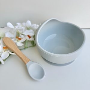 Tigela com Ventosa e Colher de Silicone, Azul Claro