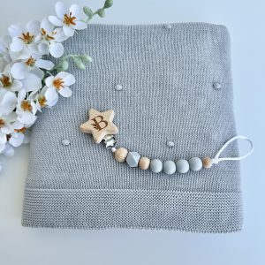 Manta para Bebé, Pompom Cinza