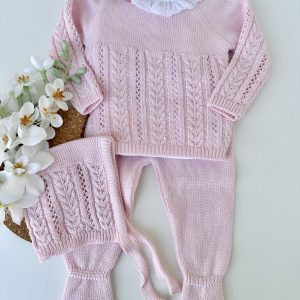 Conjunto de Malha Roupa Bebé, Cor de Rosa