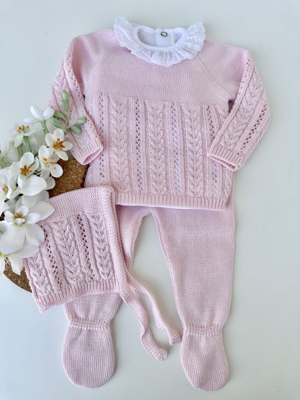 Conjunto de Malha Roupa Bebé, Cor de Rosa