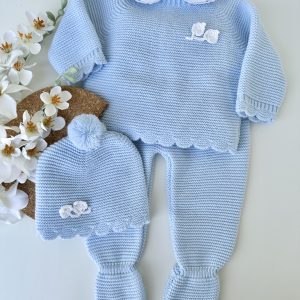 Conjunto de Malha Roupa Bebé, Botões Azul
