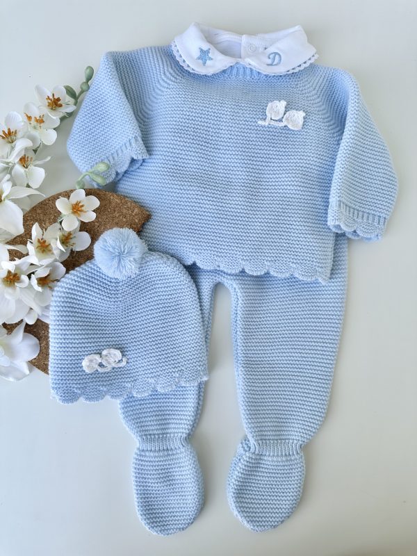 Conjunto de Malha Roupa Bebé, Botões Azul