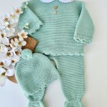 Conjunto de Malha Roupa Bebé, Botões Verde