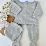 Conjunto de Malha Roupa Bebé, Botões Cinza
