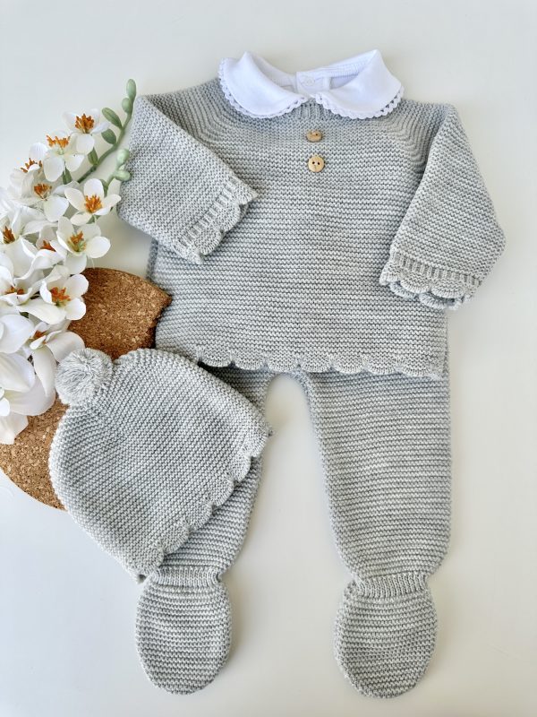 Conjunto de Malha Roupa Bebé, Botões Cinza